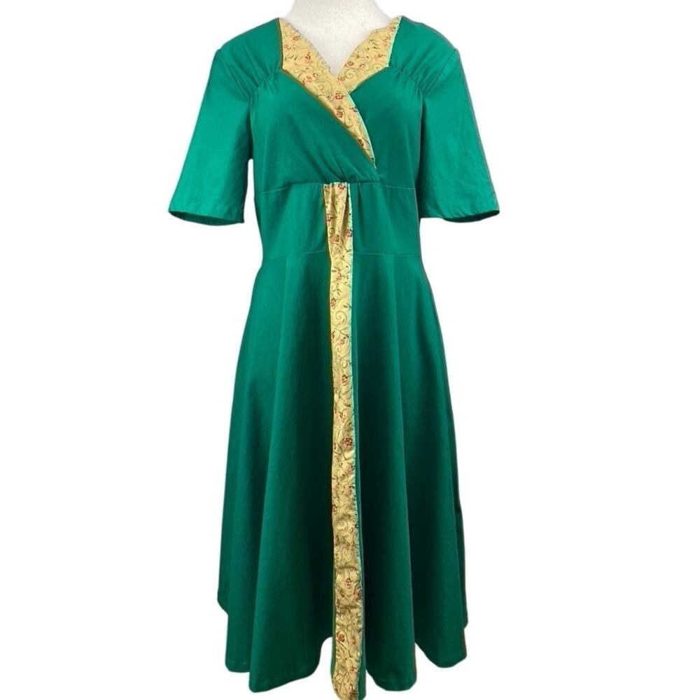 MUXXN Retro Womens (2XL) Dress Emerald Green 40s Cottage Floral Plus Modest Trad
